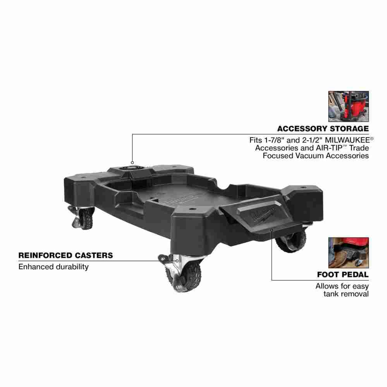 Milwaukee 0923-20 Wet/Dry Vacuum Cart showing features of the cart
