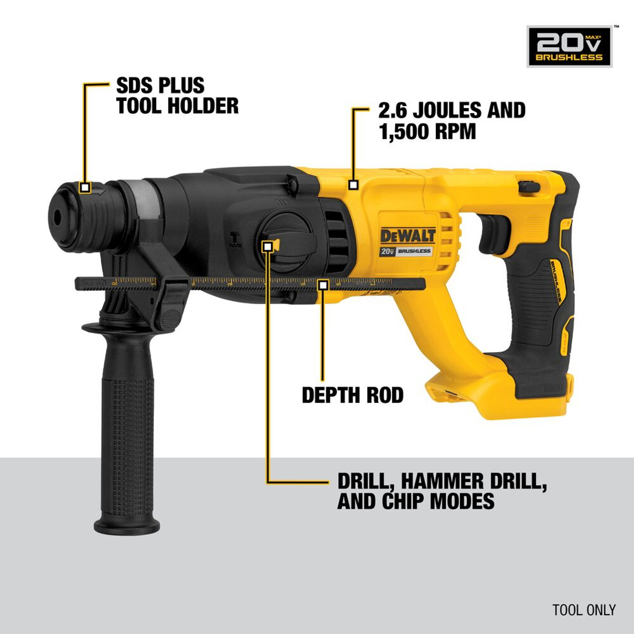 DeWalt DCH133B 20V MAX 1 inch Brushless Cordless SDS-Plus D-Handle Rotary Hammer (Tool Only)