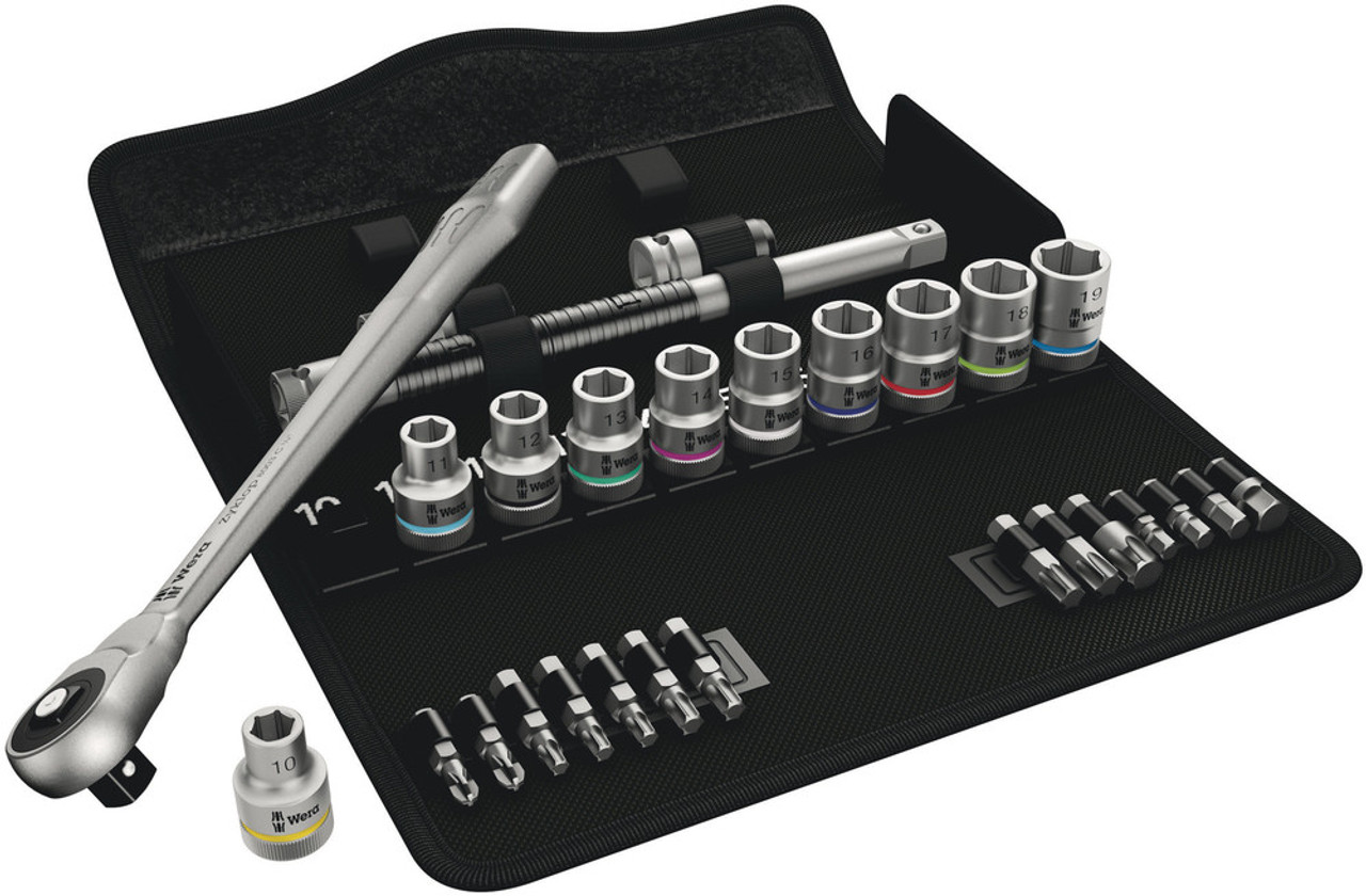 Wera 5004077001 8100 SC 7 Zyklop 28pc Metal Push Through Square 1/2-inch Ratchet Set - Metric Wera 5004077001 8100 SC 7 Zyklop 28pc Metal Push Through Square 1/2-inch Ratchet Set - Metric