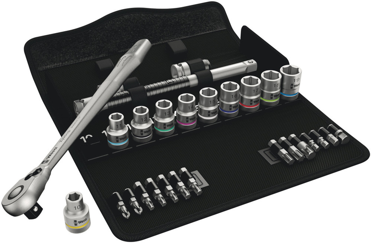 Wera 05004078001 8100 SC 8 Zyklop 28pc Metal Switch Lever 1/2-inch Ratchet Set - Metric Wera 05004078001 8100 SC 8 Zyklop 28pc Metal Switch Lever 1/2-inch Ratchet Set - Metric