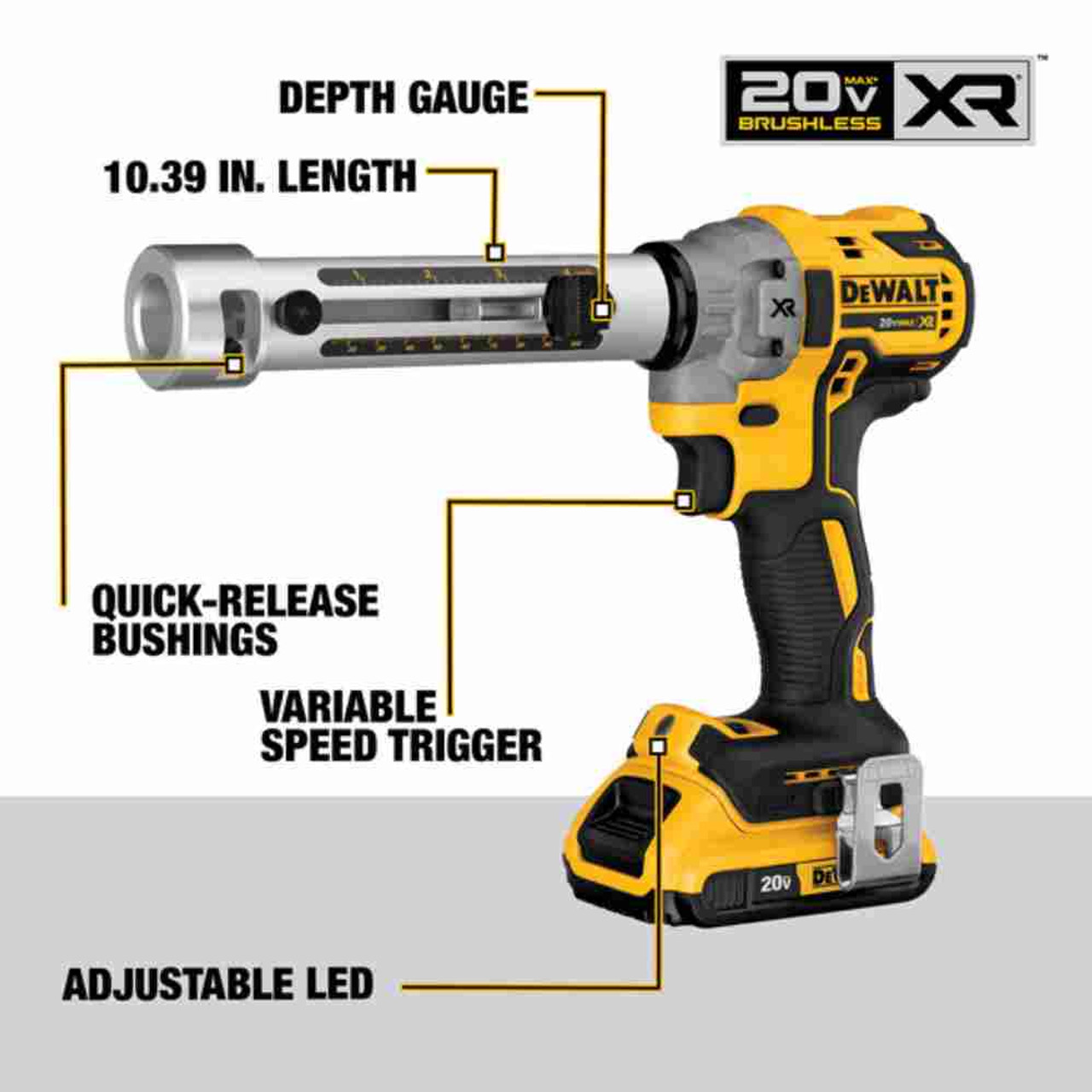DeWalt DCE151TD1 20V MAX XR Cordless Brushless Cable Stripper Kit showing features if the stripper