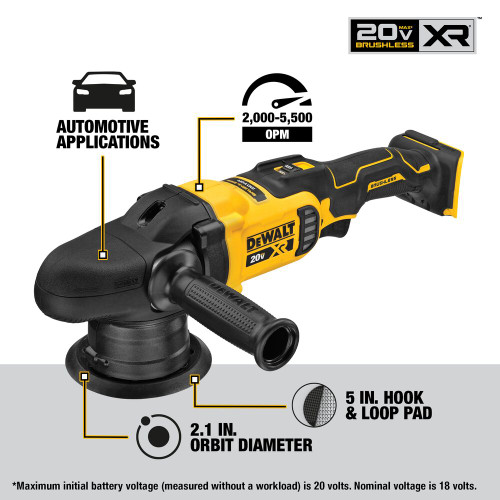 DeWalt DCM848B 20V MAX XR Cordless Variable-Speed 5 inch Random Orbit Polisher (Tool Only)