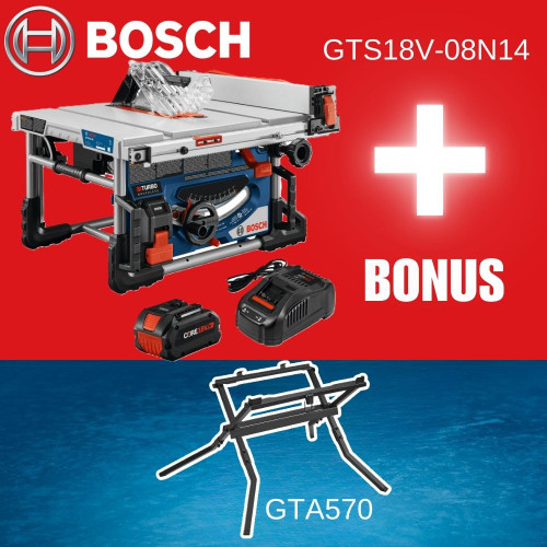 Bosch GTS18V-08N PROFACTOR 18V 8-1/4 inch Portable Table Saw Kit with BONUS GTA570 stand