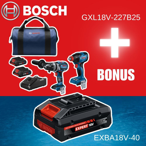 Bosch GXL18V-227B25 2-Tool Two-In-One Bit/Socket Impact Driver/Wrench  and 1/2 inch Hammer Drill/Driver Combo Kit