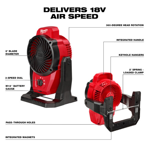 Milwaukee 0820-20 M12 Cordless Mounting Fan (Tool Only)