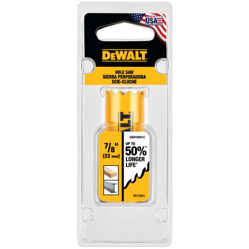 DeWalt DAH180014 7/8 inch Bi-Metal Hole Saw showing in packaging