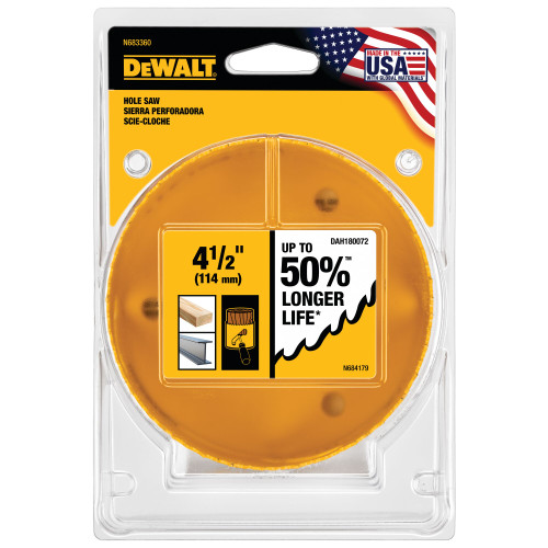 DeWalt DAH180072 4-1/2 Inch Bi-Metal Hole Saw showing in packaging