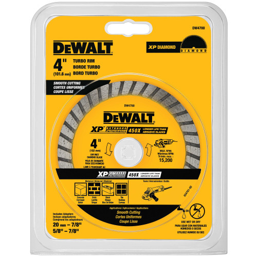 DeWalt DW4700XP 4 inch Turbo Rim Diamond Blade showing in packaging