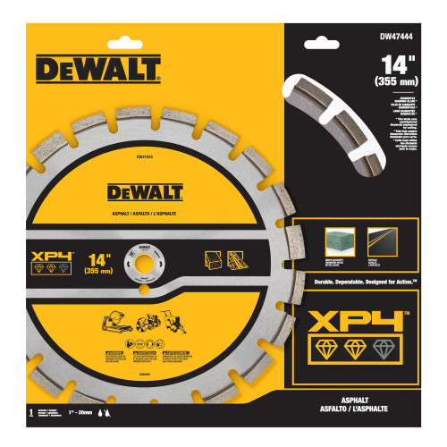 DeWalt DW47444 XP4 14 inch Segmented Diamond Asphalt Blade showing in packaging