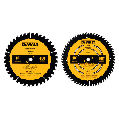 DeWalt DWA110CMB 2pc 10 inch x 40T / 60T Circular Saw Blade Set showing both blades