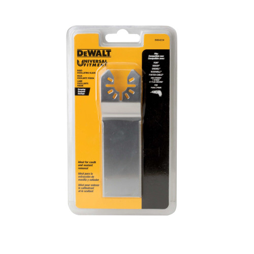 DeWalt DWA4234 Flush Cutting Oscillating Rigid Rectangular Scraper Blade showing blade in packaging