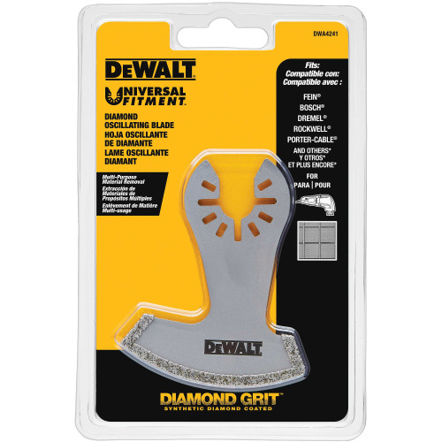 DeWalt DWA4241 Multi-Material Cutting Diamond Oscillating Swing Blade showing blade in packaging