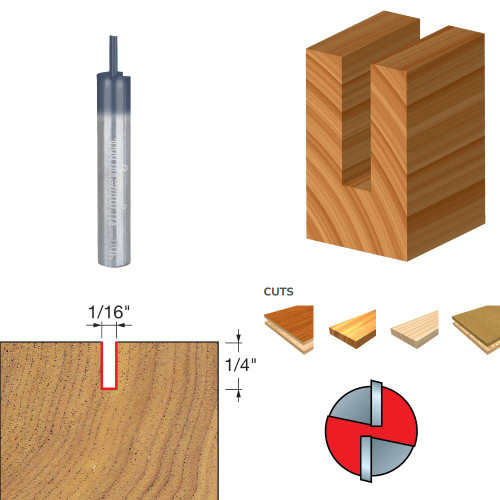 Freud 04-096 1/16 Inch Double Flute Straight Router Bit - 1/4 Inch Shank