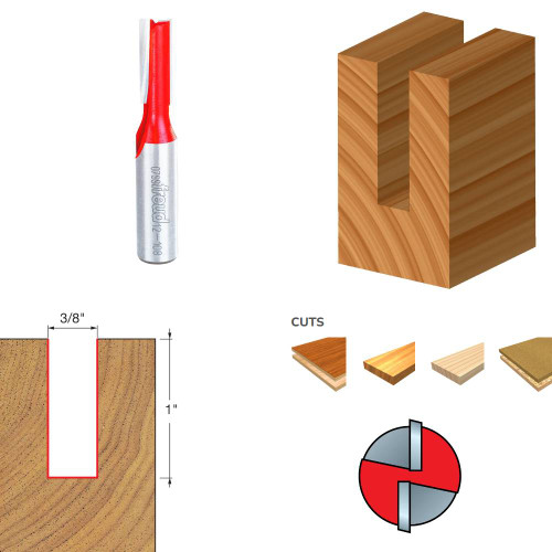 Freud 12-108 3/8 Inch x 2-5/8 Inch Eclipse Grind Double Flute Straight Router Bit - 1/2 Inch Shank
