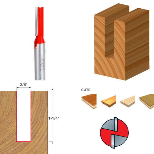 Freud 12-110 3/8 Inch x 2-7/8 Inch Eclipse Grind Double Flute Straight Router Bit - 1/2 Inch Shank
