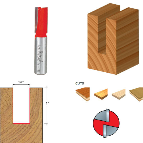 Freud 12-116 1/2 Inch x 2-5/8 Inch Eclipse Grind Double Flute Straight Router Bit - 1/2 Inch Shank