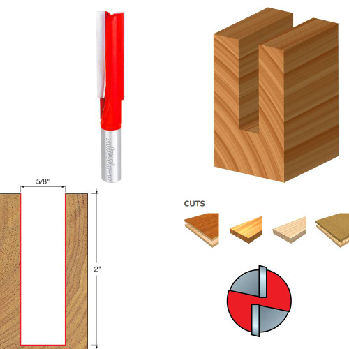 Freud 12-142 5/8 Inch x 4 Inch Eclipse Grind Double Flute Straight Router Bit - 1/2 Inch Shank