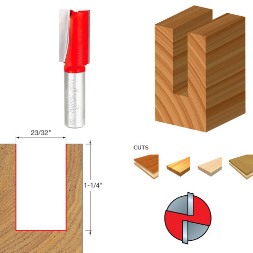 Freud 12-150 23/32 Inch Eclipse Grind Double Flute Straight Router Bit - 1/2 Inch Shank