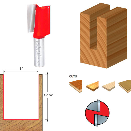Freud 12-172 1 Inch Eclipse Grind Double Flute Straight Router Bit - 1/2 Inch Shank