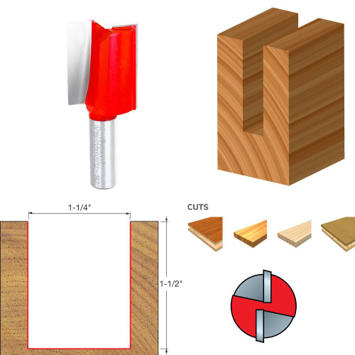 Freud 12-182 1-1/4 Inch Eclipse Grind Double Flute Straight Router Bit - 1/2 Inch Shank
