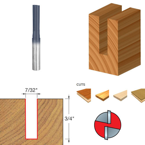 Freud 04-112 9/32 Inch Double Flute Straight Router Bit - 1/4 Inch Shank