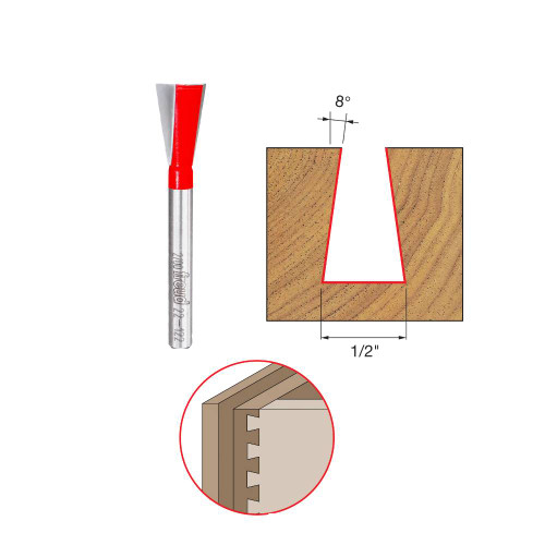 Freud 22-122 1/2 Inch x 8° Dovetail Router Bit - 1/2 Inch Shank