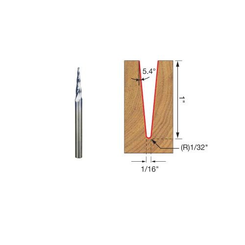 Freud 72-400 5.4° x 1/16 Inch Solid Carbide Tapered Ball Tip Router Bit - 1/4 Inch Shank