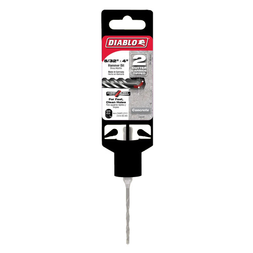 Diablo DMAPL2010 5/32 inch x 2 inch x 4 inch SDS-Plus 2-Cutter Carbide-Tipped Hammer Drill Bit showing in packaging