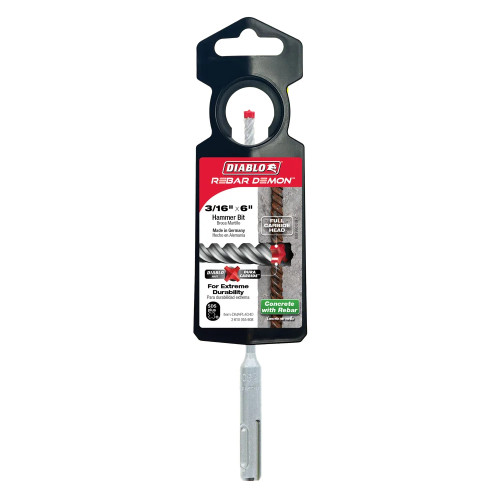 Diablo DMAPL4040 REBAR DEMON 3/16 inch x 4 inch x 6 inch SDS-Plus 4-Cutter Full Carbide Head Hammer Drill Bit