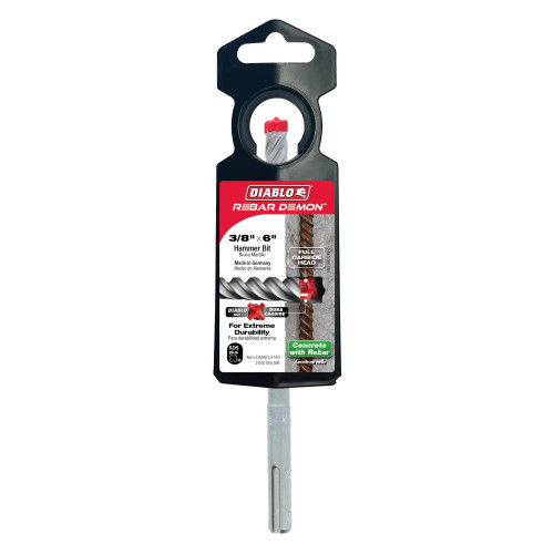 Diablo DMAPL4140 REBAR DEMON 3/8 inch x 4 inch x 6 inch SDS-Plus 4-Cutter Full Carbide Head Hammer Drill Bit
