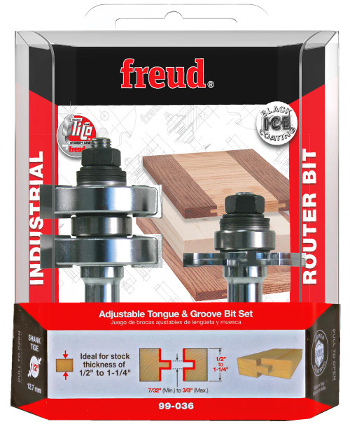 Freud 99-036 1-3/4 Inch Adjustable Tongue  and Groove Router Bit Set - 1/2 Inch Shank