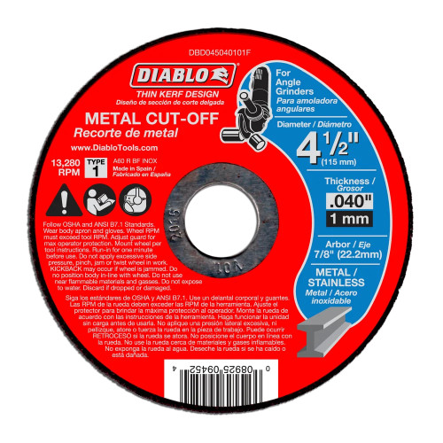 Diablo CDD045040101F 4-1/2 Inch x 0.040 Inch x 7/8 Inch Type-1 Thin Kerf Metal Cut Off Disc