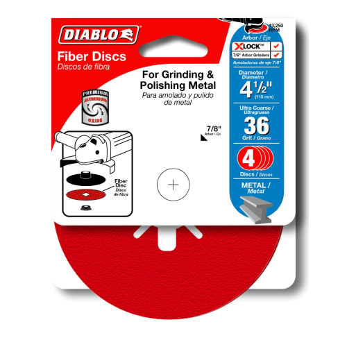 Diablo CDF045036S04G 4-1/2 inch 36 Grit Fibre Discs - 4pk