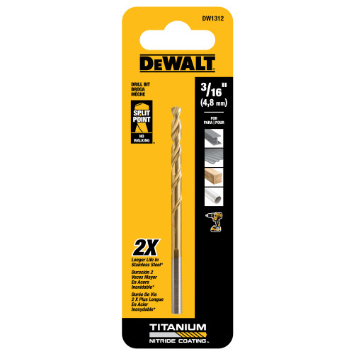 DeWalt DW1312 3/16 Inch Titanium Nitride Coated Drill Bit