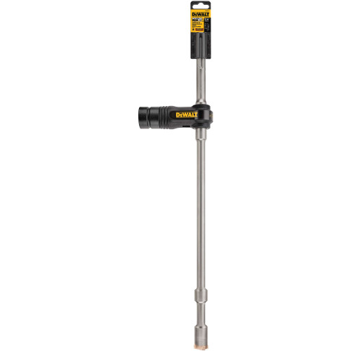 DeWalt DWA58118 1-1/8 inch SDS-MAX Hollow Drill Bit showing in packaging with dust extractor hookup attached