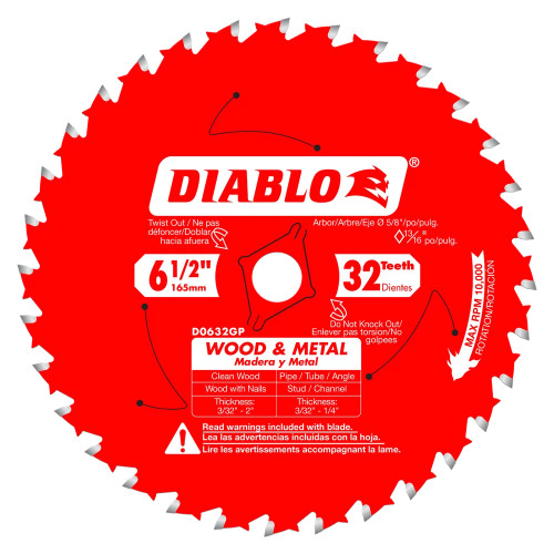 Diablo D0632GPA 6-1/2 Inch x 32T Wood  and Metal Cutting Carbide Circular Saw Blade
