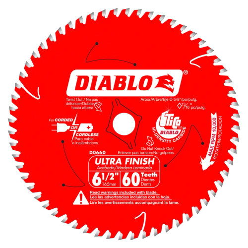 Diablo D0660A 6-1/2 Inch x 60T Ultra Fine Finish Saw Blade