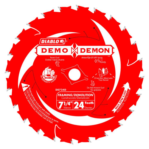 Diablo D0724DA Demo Demon 7-1/4 Inch x 24T Wood Cutting Framing/Demolition Saw Blade