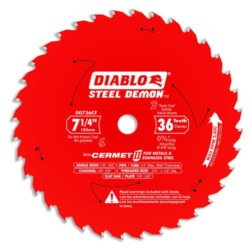 Diablo D0736CF Steel Demon 7-1/4 Inch x 36T Cermet II Metal Cutting Saw Blade