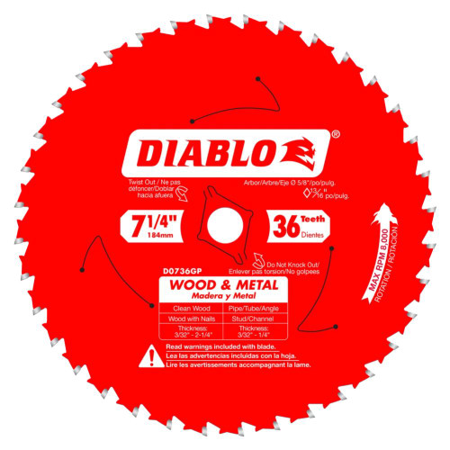 Diablo D0736GPA 7-1/4 Inch x 36T Wood  and Metal Cutting Carbide Circular Saw Blade