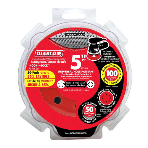 Diablo DCD050100H50G 5 inch 100 Grit Hook  and Lock Random Orbital Sandpaper (ROS) Sanding Discs - 50pk