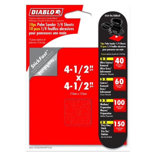 Diablo DCS045VGPP10G 10pc 4-1/2 inch x 4-1/2 inch StickFast PSA Palm Sander 1/4 Sanding Sheet Set