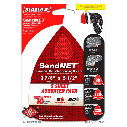 Diablo DCTMOUASTH05G 5pc 3-7/8 inch x 5-1/2 inch Assorted Grit Hook  and Lock Mouse Detail Sanding Sheet Set