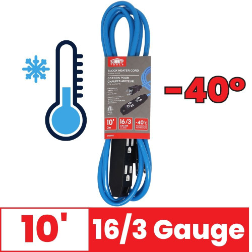 Summit 80005 10 ft. 16/3 Gauge Block Heater Extension Cord