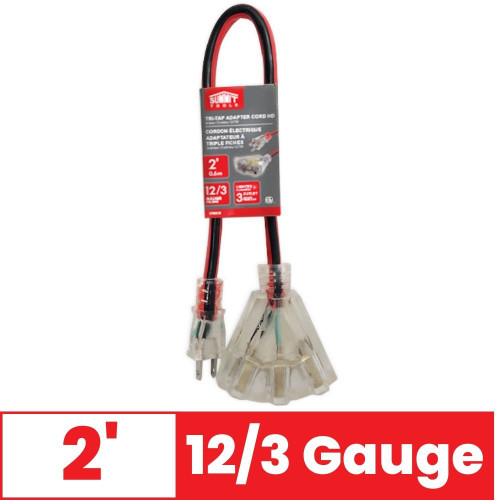 Summit 80010 2 ft. 12/3 Gauge Tri Tap Adapter Extension Cord