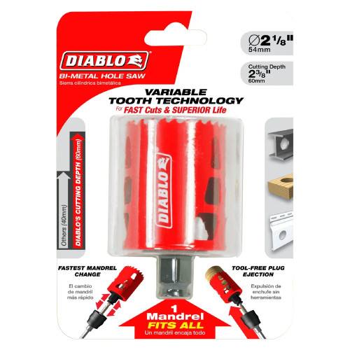 Diablo DHS2125 2-1/8 inch x 2-3/8 inch Bi-Metal Hole Saw showing in packaging
