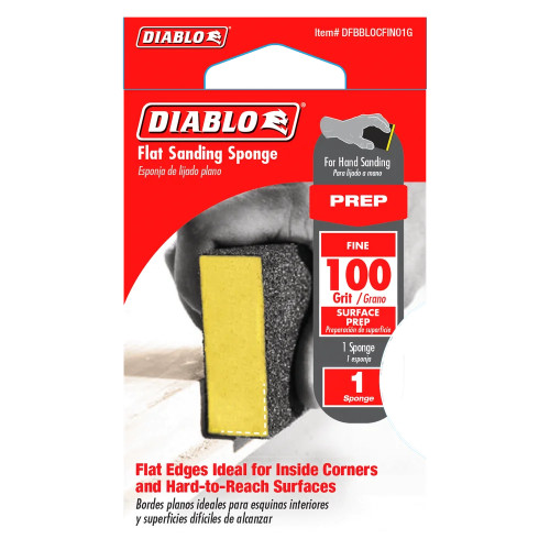 Diablo DFBBLOCBFN01G 8 inch x 3 inch x 1 inch 100-Grit Yellow Flat Sanding Sponge