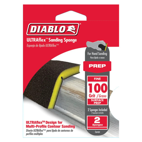 Diablo DFPFLEXFIN02G 7 inch x 4-4/5 inch 100-Grit Yellow ULTRAflex Sanding Sponges - 2pk