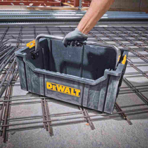 DeWalt DWST08206 TOUGHSYSTEM Tote with Carrying Handle showing tool box on job site