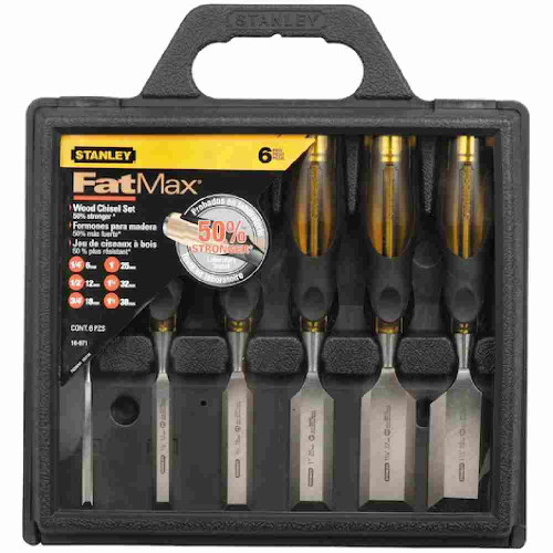 Stanley 16971 FATMAX 6pc Thru-Tang Wood Chisel Set showing in packaging